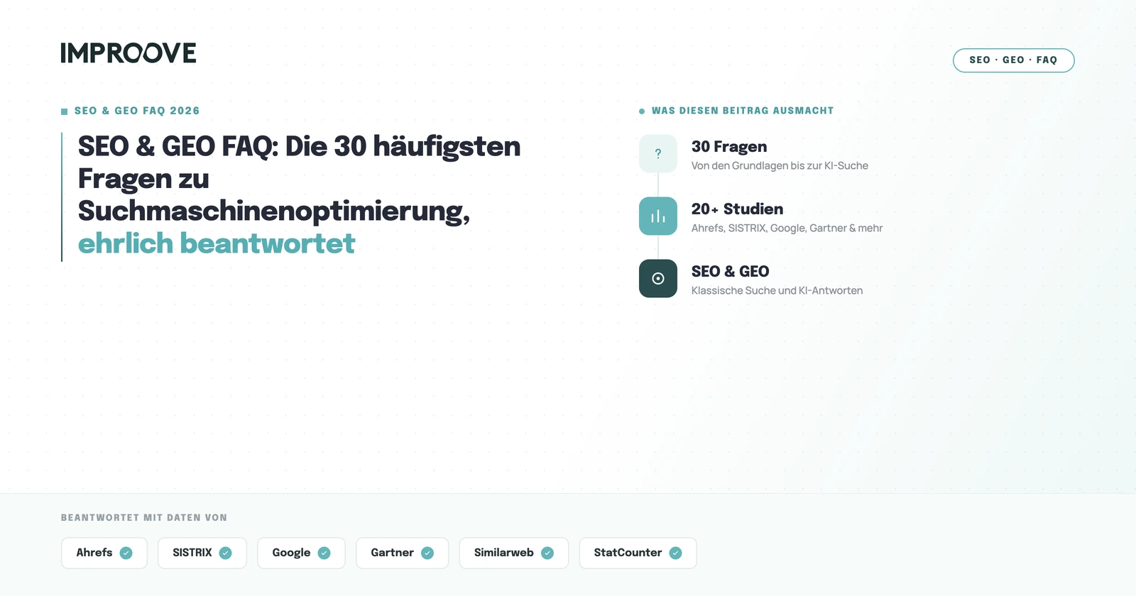 SEO & GEO FAQ 2026: 30 Fragen zu Suchmaschinenoptimierung, ehrlich beantwortet