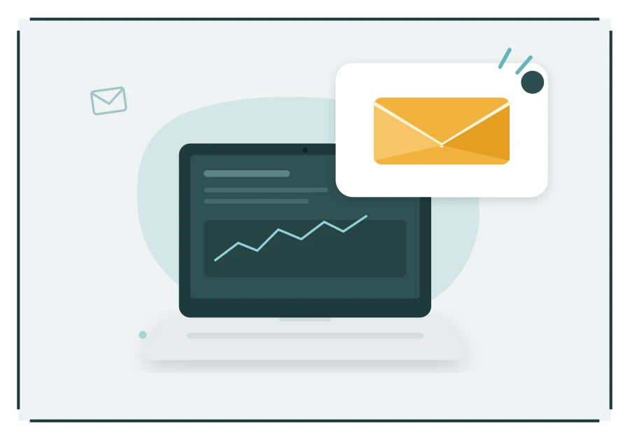 Illustration eines Laptops mit einer eingehenden Newsletter-Benachrichtigung